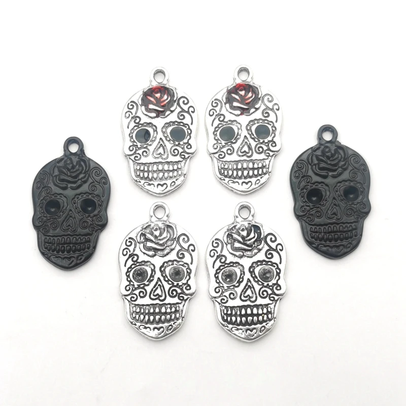 

5pcs 16x30mm Painted Skull Gothic Alloy Tibetan Pendants Antique Jewelry Making Small Pendant DIY Handmade Accessories