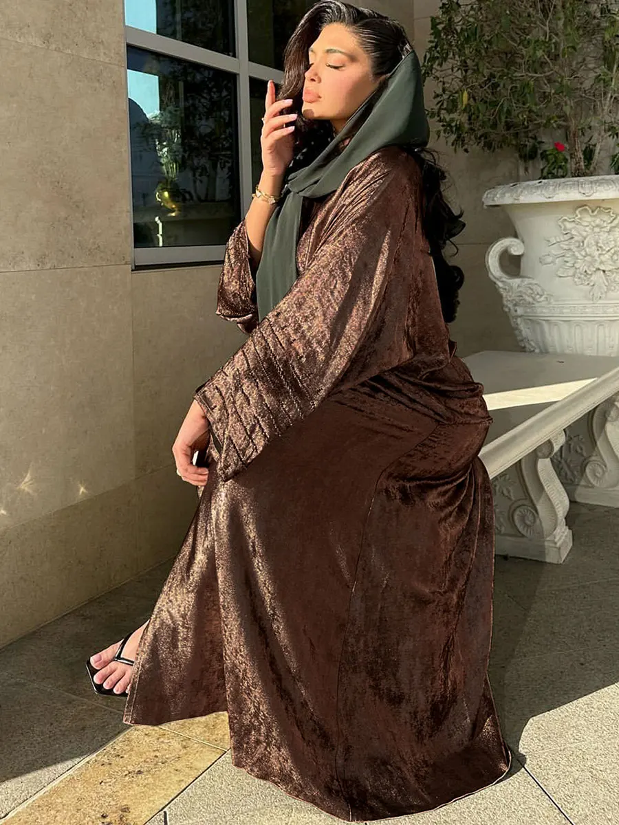 Дубай модная однотонная открытая абайя для мусульманской женщины элегантный