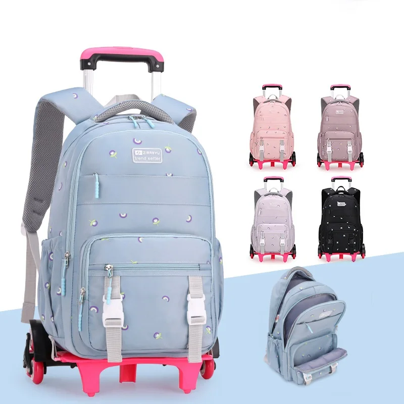 Новый школьный рюкзак на колесиках для девочек, сумка для учебников для начальной школы, рюкзак на колесиках для дошкольного возраста, чемо...