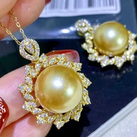 meibapj 11 12mm big natural pearl fashion flower golden pendant necklace 925 sterling silver fine wedding jewelry for women
