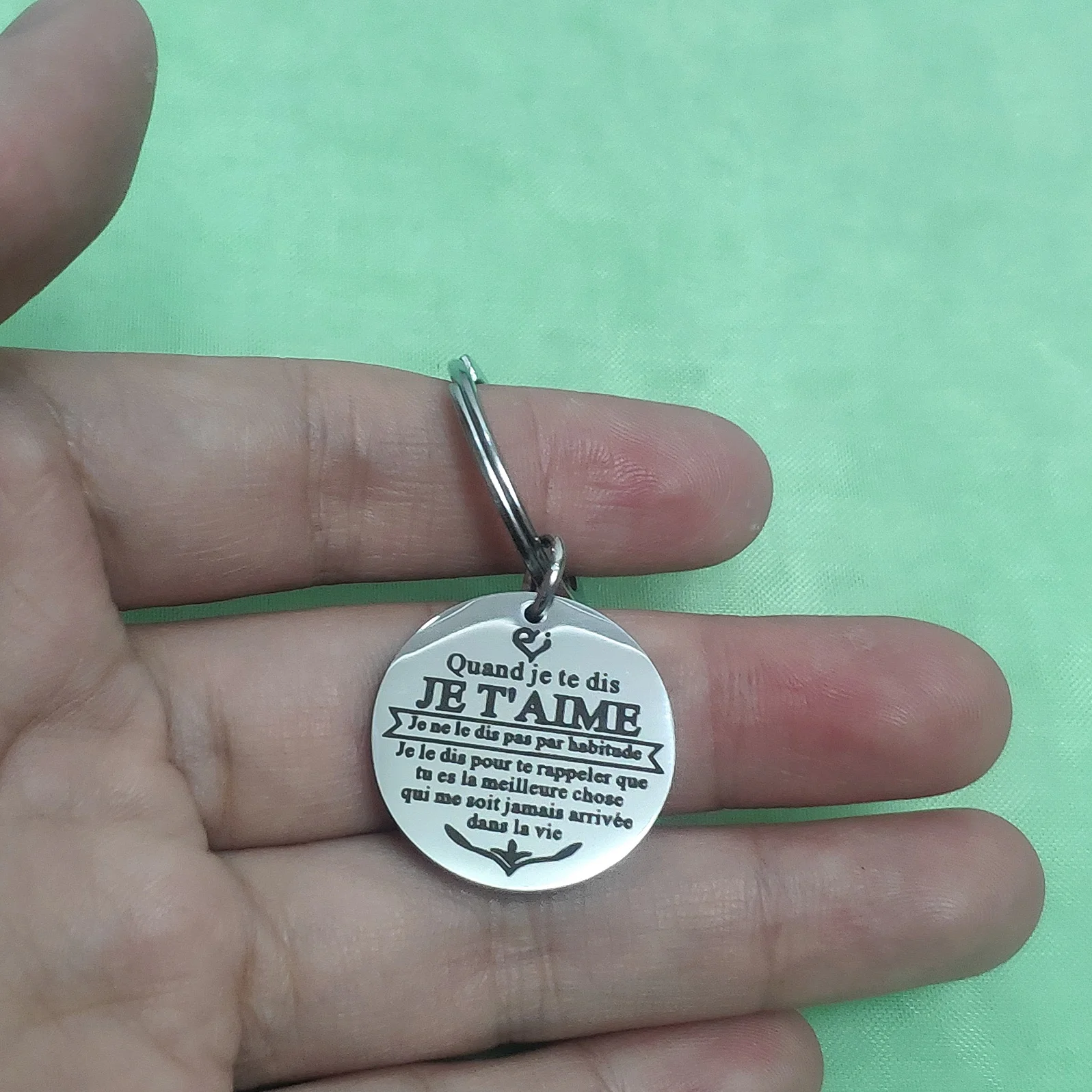 

Ornaments Parents Children Friends Couple Lanyard for Keys Birthday Proverbs in French Keyring Stainless Steel Pendant Gift