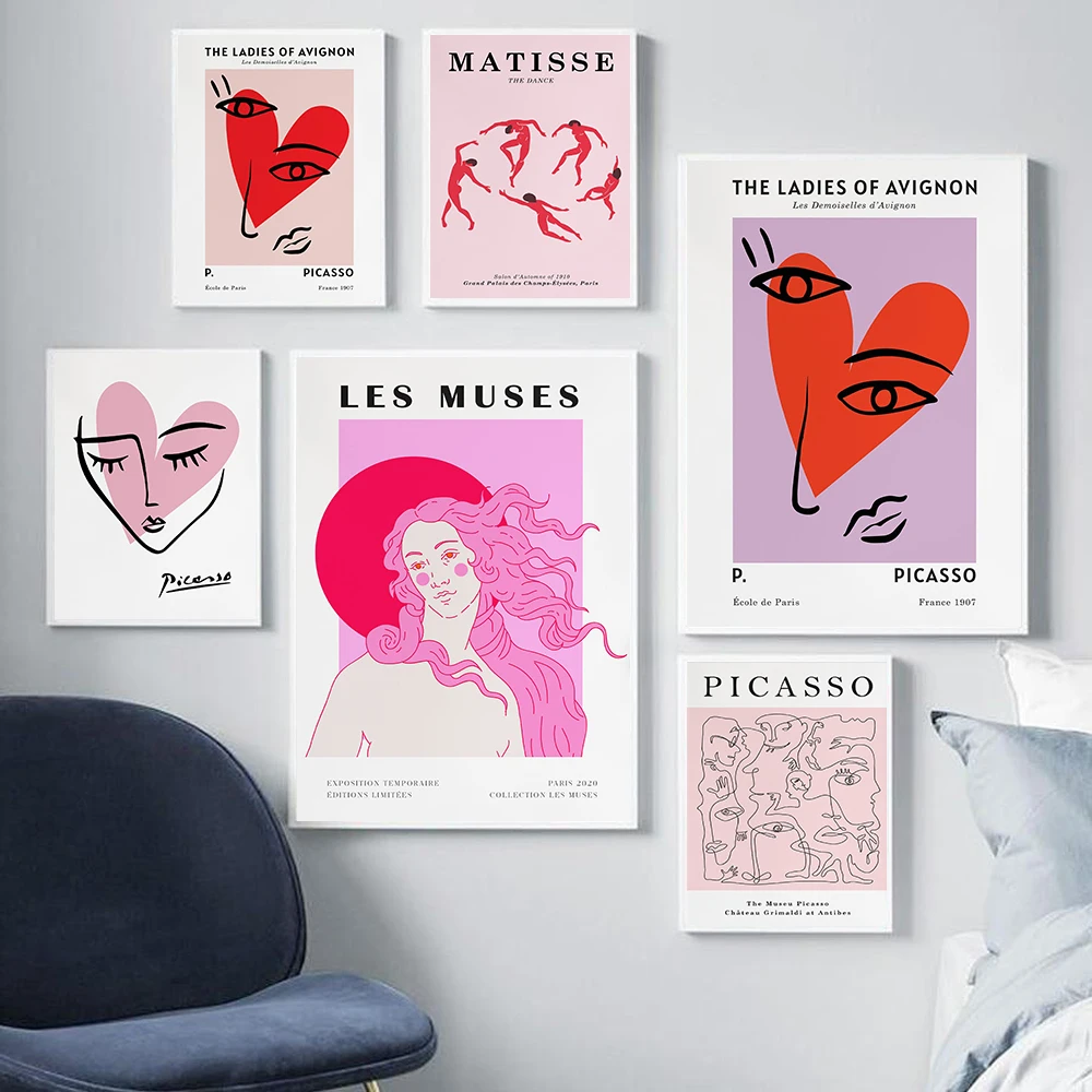 

Nordic Exhibition Wall Art Canvas Painting Picasso Matisse Venus Pink Prints Abstract Kiss Dance Posters Minimal Bedroom Decor|