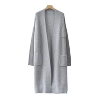 cashmere mid length thickened cardigan sweater solid color coat female temperament commuter warm loose knitted coat casual