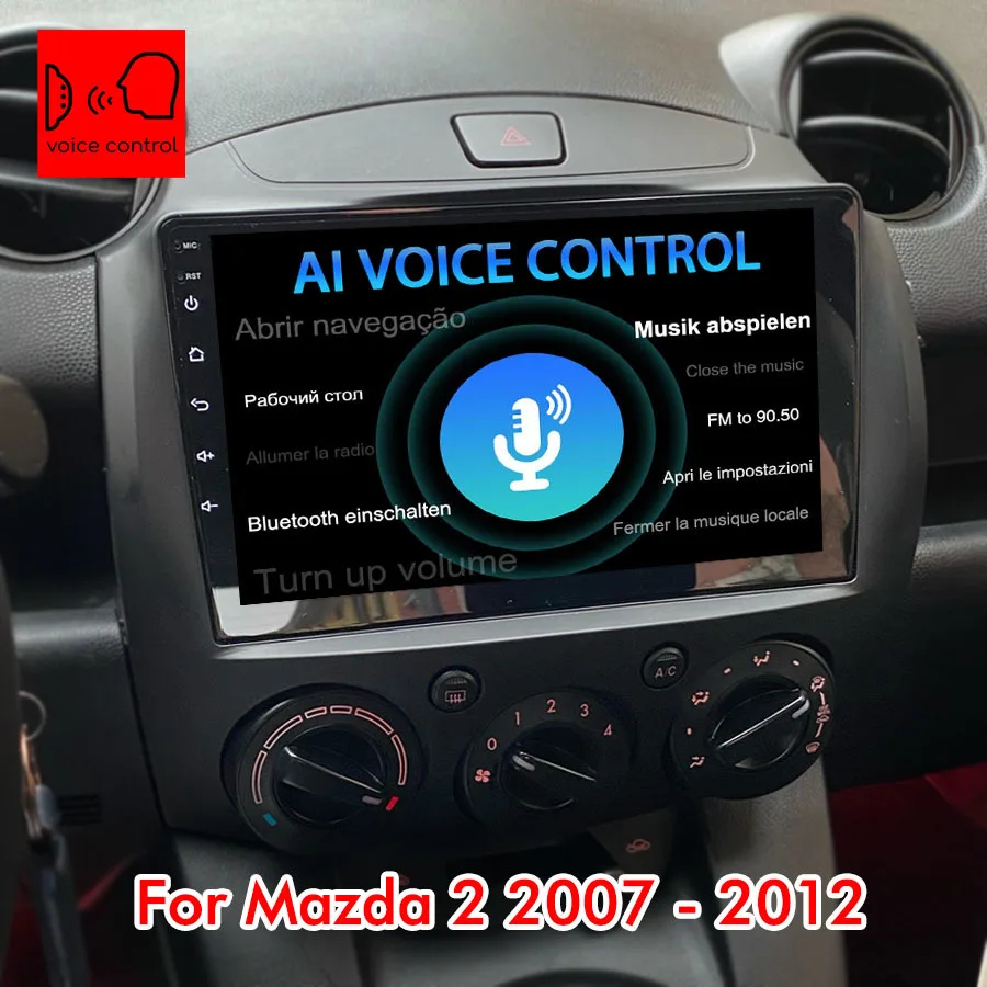 Автомобильная Беспроводная стереомагнитола 128 ГБ AI Voice для Mazda 2 Android Mazda2 2007-2012 с