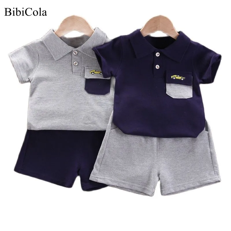 

Комплект для маленьких мальчиков, летний костюм с футболкой-поло с короткими рукавами для мальчиков детские хлопковые шорты с короткими ру...