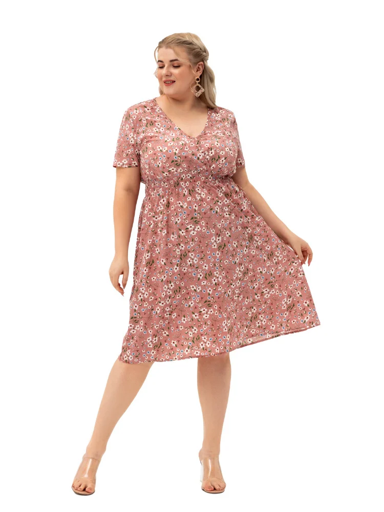 Plus size women summer new short-sleeved printed dress factory direct approval  plus size feminino  party dresses