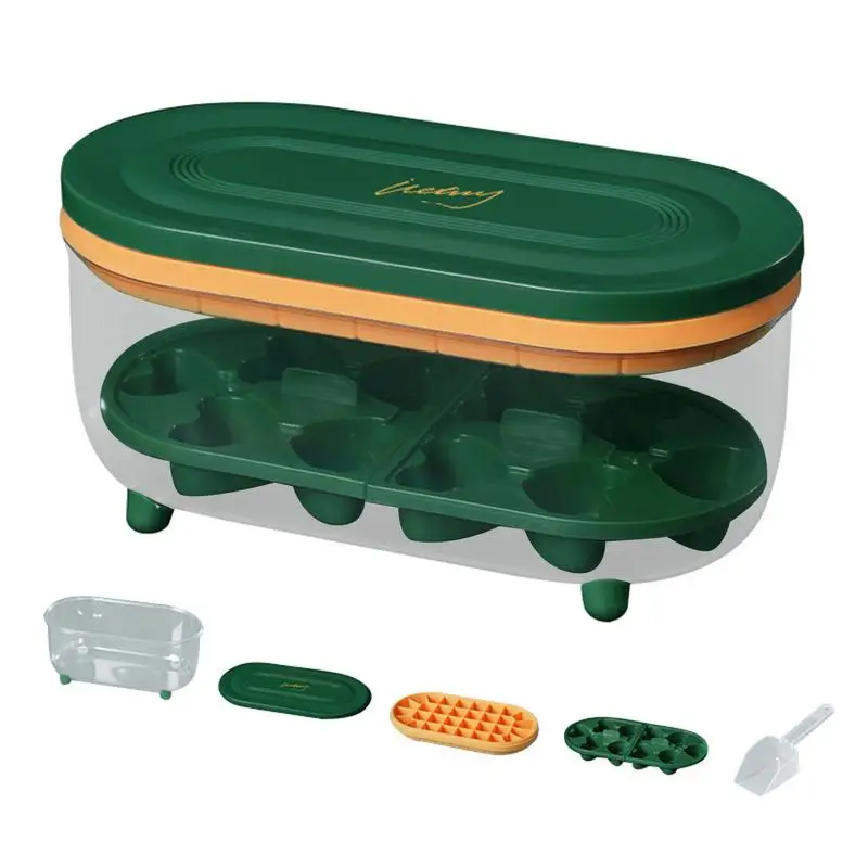 

Ice Trays For The Freezer With Bin 32-grid Ice Cube Tray With Lid & Bin Ice Cube Tray For Freezer Stackable Easy Release Ice