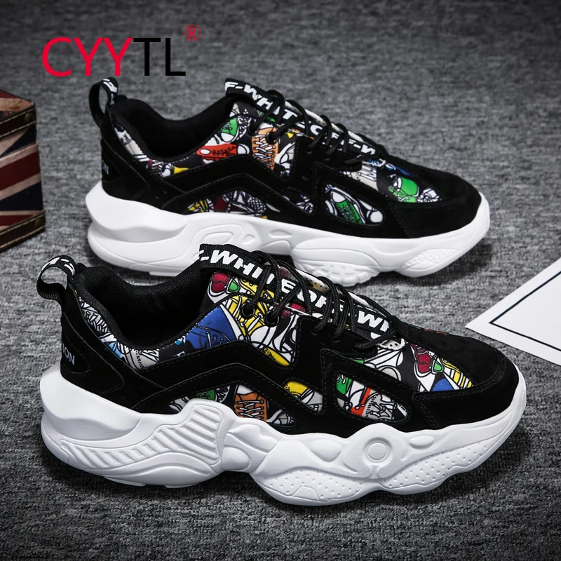 

Мужская обувь на платформе с граффити CYYTL, дышащие спортивные кроссовки для бега, прогулок, студентов, Молодежная Повседневная теннисная об...