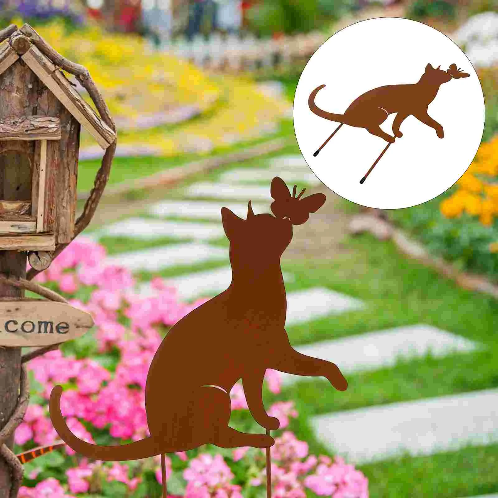 

Metal Cat Garden Silhouette Silhouettes Stake Animal Decorations Lawn Decorative Art Yard Stakes Figurines Scupture Patio