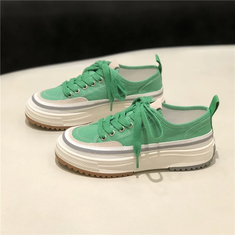 

Skateboarding Shoes Women Low Sneakers Casual Canvas Sport Shoes for Girls Platform Sneakers Chunky Black Green Yellow Shoes