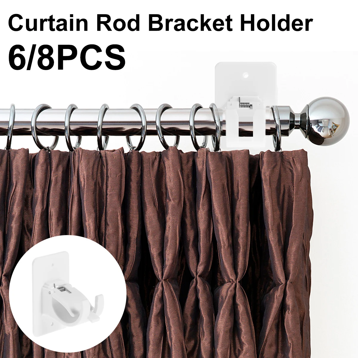

6/8 Pcs Curtain Rod Brackets No Drilling Curtain Rod Holder Self-Adhesive Curtain Hangers White Curtain Rod Holder