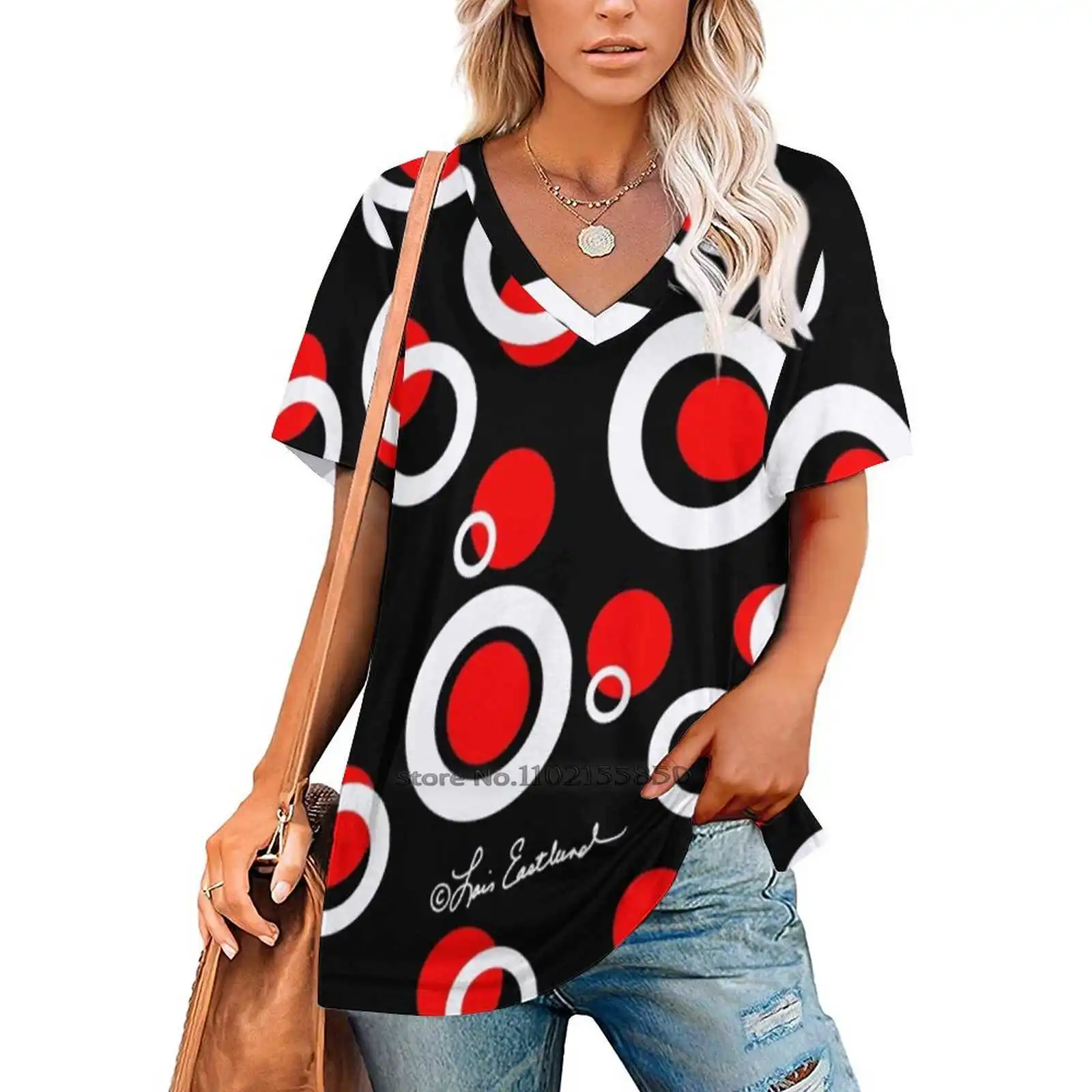 Женская футболка с коротким рукавом V-образным вырезом и молнией |