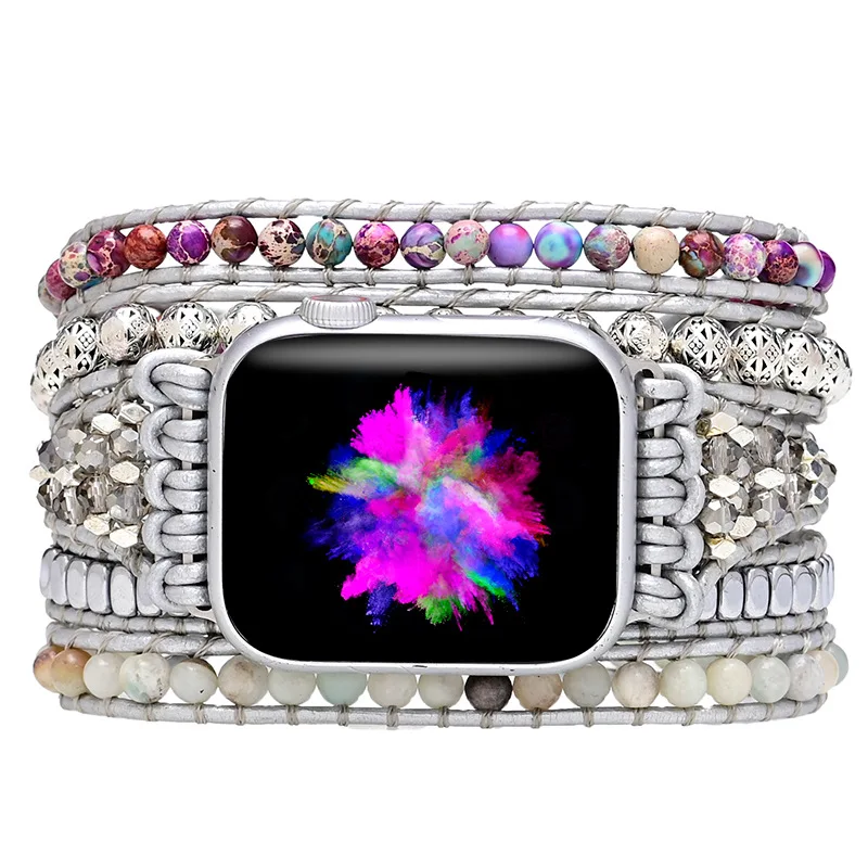 Natural Stone for Apple Watch Strap 38mm/45mm Bohemia Beaded Band Smartwatch Wrist Bracelet for Iwatch Series 7 Accessories