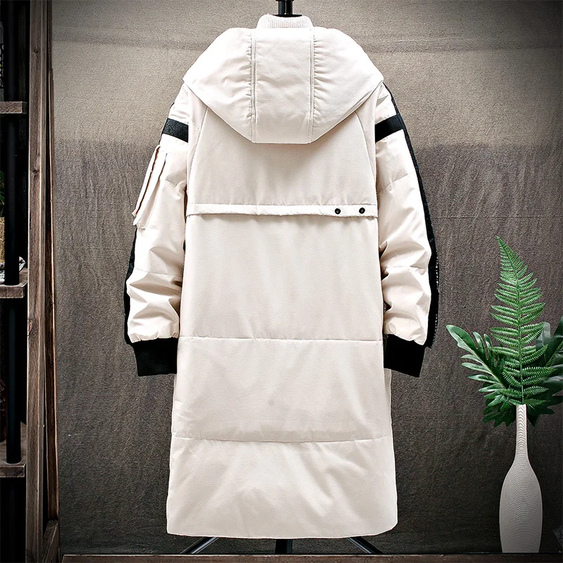 Warm Thick Men White Duck Down Jacket Hooded Puffer Jackets Coat Winter New Male Casual Long Parka Overcoat Outdoor Multi-pocket