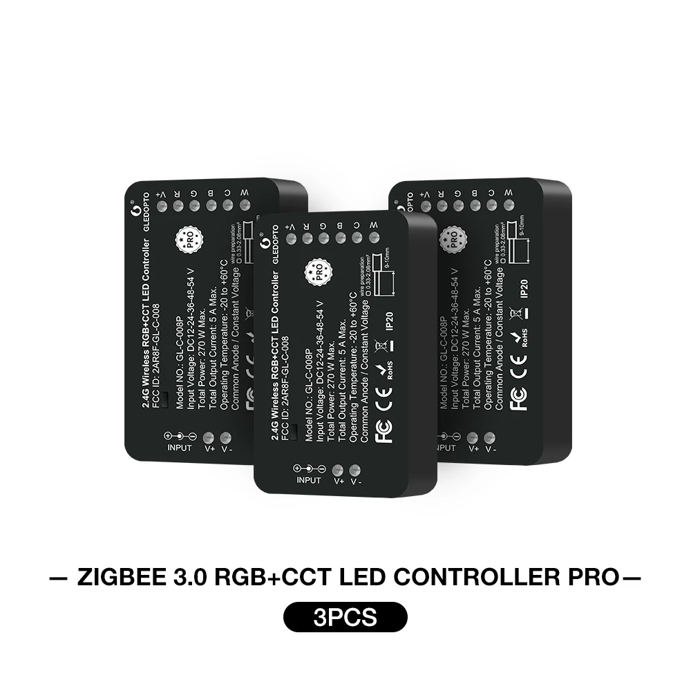 3PCS LED Controller Pro DC12-54V Gledopto Zigbee 3.0 Warm White Cold White RGB For Indoor Lighting Kitchen Cabinet Light Ceiling