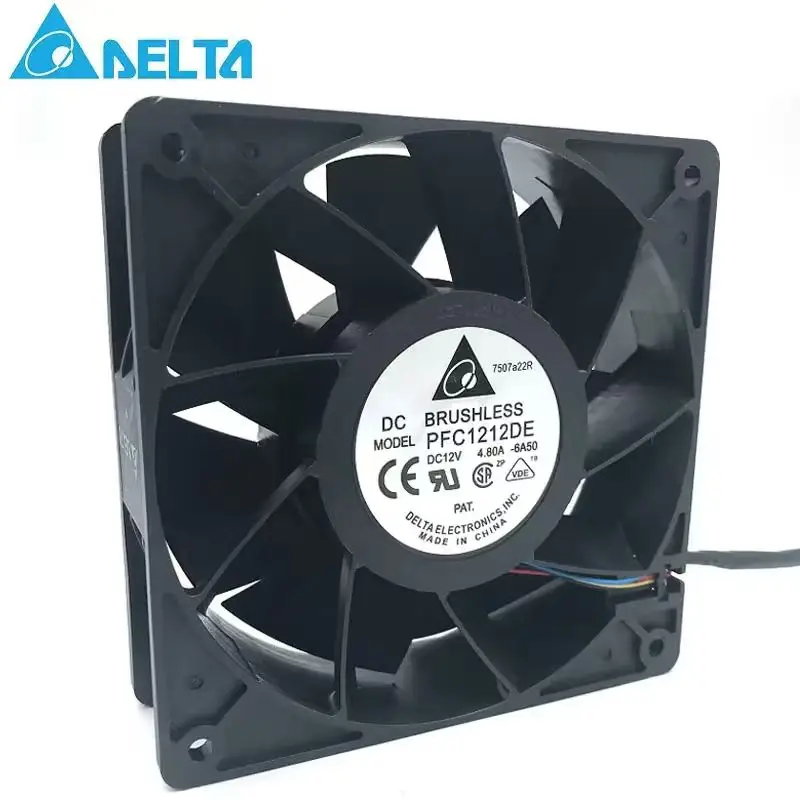 Фото Оригинальный вентилятор Delta 120 мм PFC1212DE для Ant GPU Miner, мощный охлаждающий вентилятор 120*120*38 мм, 12 В, PWM, 4-контактный, 250 CFM, 7000 об/мин, 66,5 дБА №1