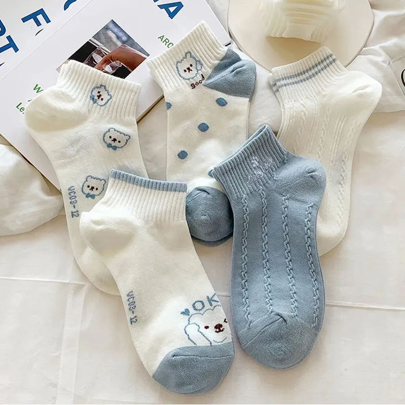 

5 Pairs/Lot Cute Cotton Low Sock Women Cartoon Summer College Style Ankle Short Socks Girls Casual Breathable Street Thin Socks