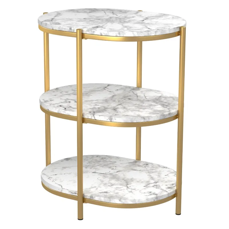 

Furniture of America Harper Metal 2-Shelf Side Table, White and Gold