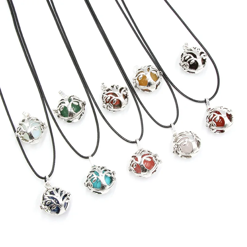 

Tree of life Locket Ball Natural Stone Pendant Quartz Tiger Eye Lapsi Pink Crystal Necklaces Healing Jewellry Whoelsale