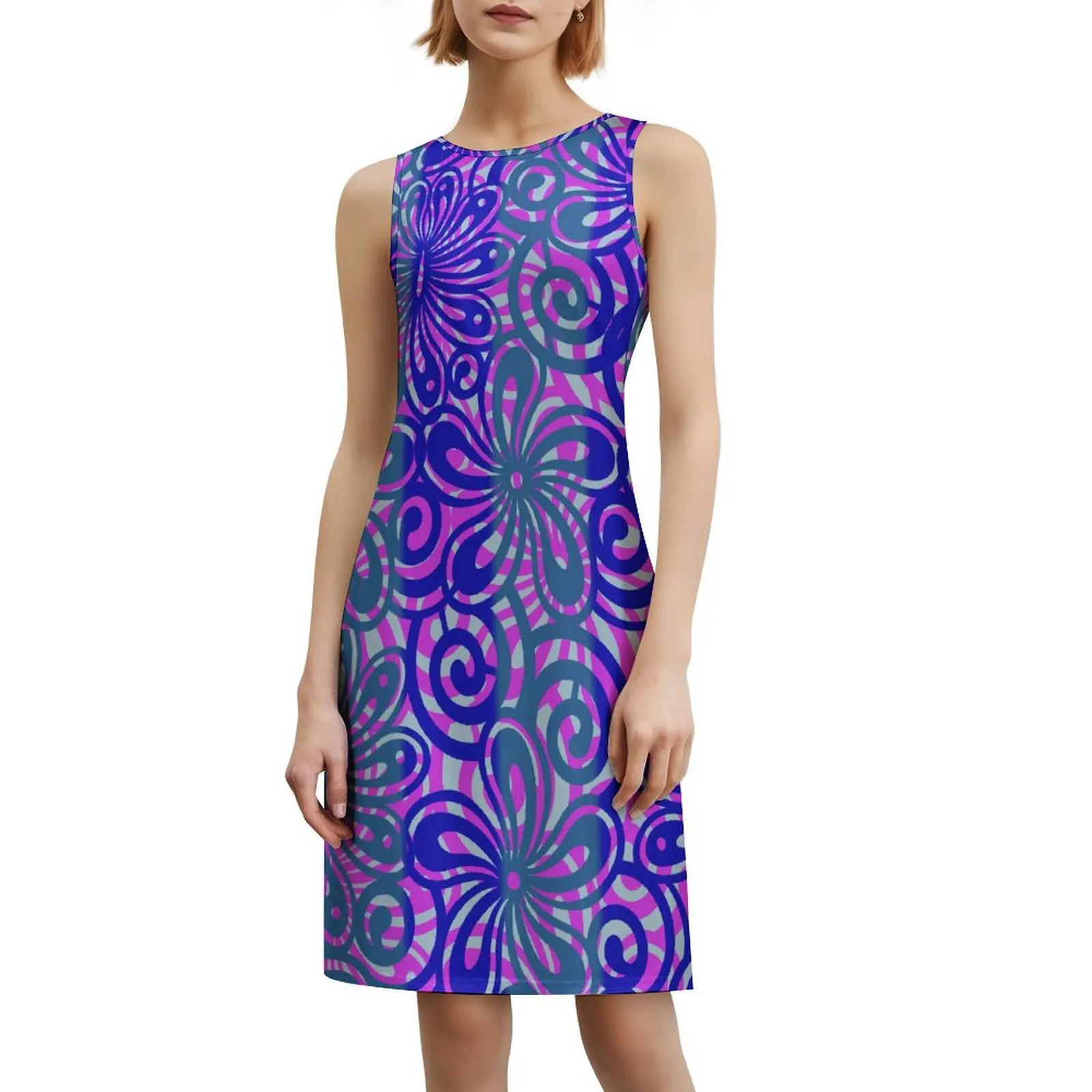 Повседневное платье-майка с круглым вырезом без рукавов стильная женская юбка