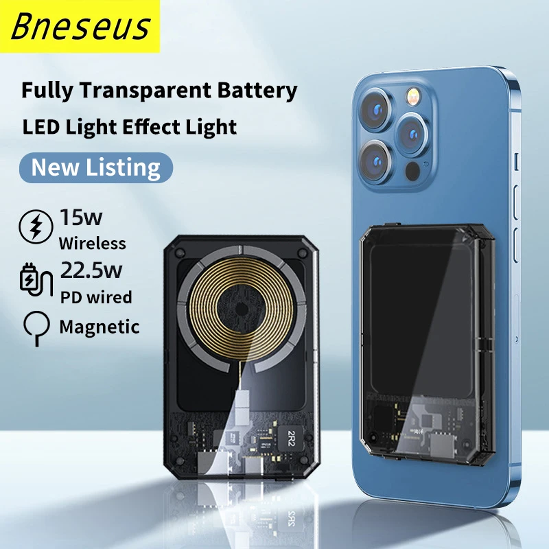 

Fully Transparent Macsafe Powerbank Portable Magnetic Wireless Power Bank For iphone 12 13 14 Charger External Auxiliary Battery