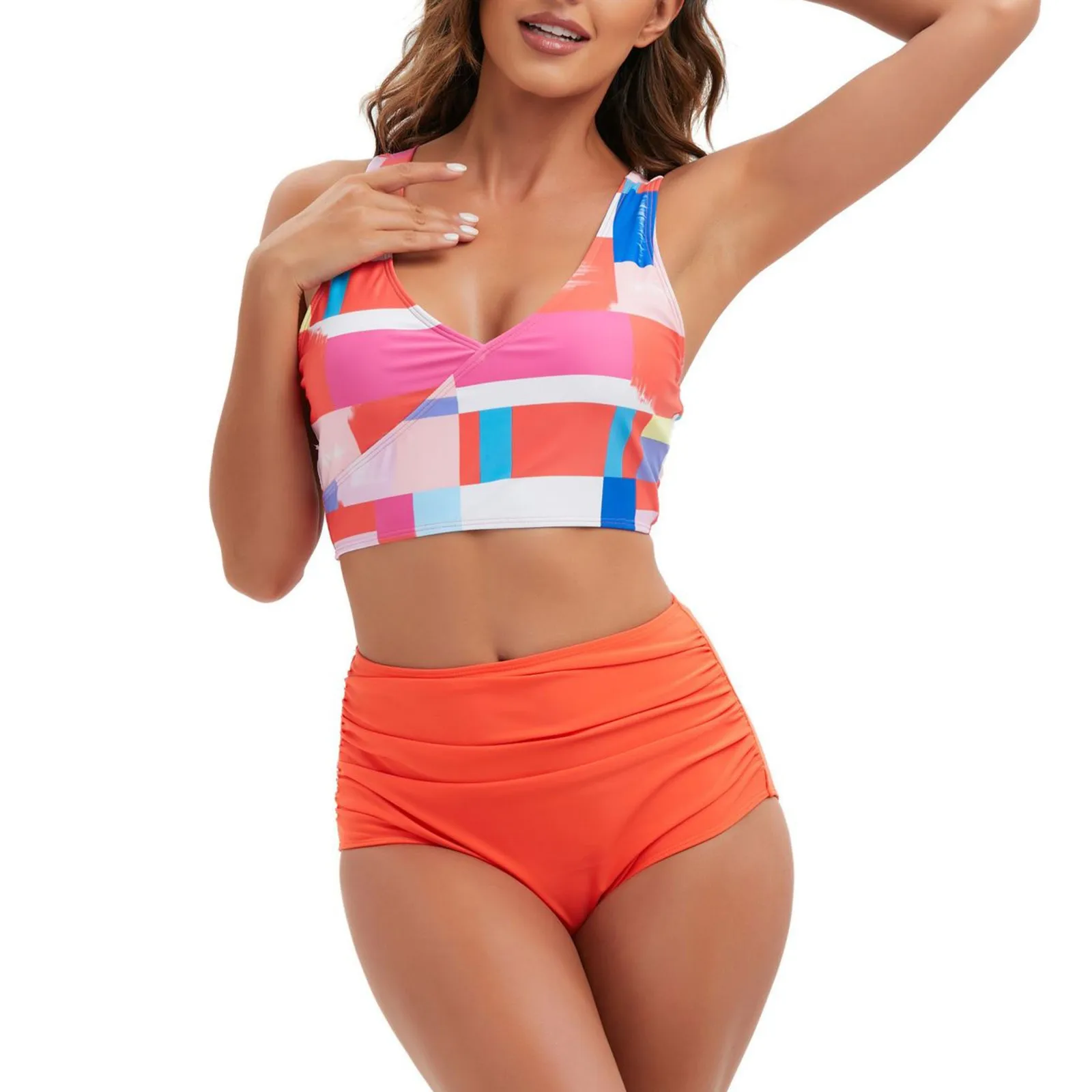 

Женские пляжные шорты для плавания с завышенной талией, нейлоновый раздельный купальник с подбором цветов для женщин, купальный костюм, шорты для женщин