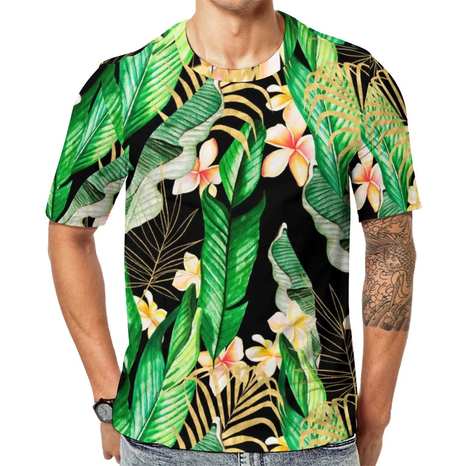 

Jungle Palm Leaves T Shirt Men Tropical Forest Flower Print T Shirts Summer Vintage Tee Shirt Short Sleeve Graphic Oversize Tops