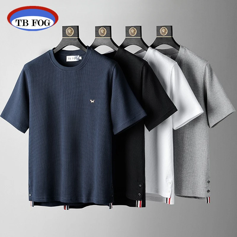 

TB FOG Thom Men's Round Neck T-shirt Summer Fashion Dog Decoration Short Sleeve Tops y2k Casual Solid Cotton Sports Jogging Tees