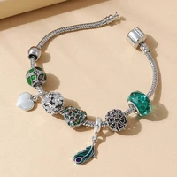 creative peacock feather green beaded panjia bracelet versatile hollow diamond flower peach heart bracelet