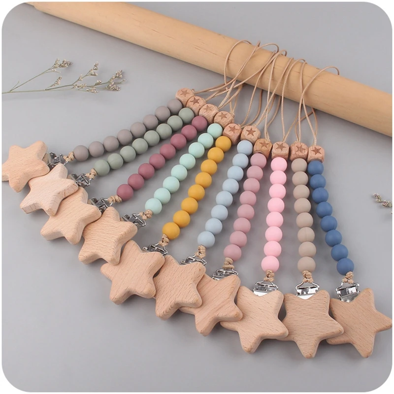 

Baby Pacifier Clip Silicone Pacifiers Holder Chain Beech Teething Toy for Infant Girls Boys Chewing Playing Gift