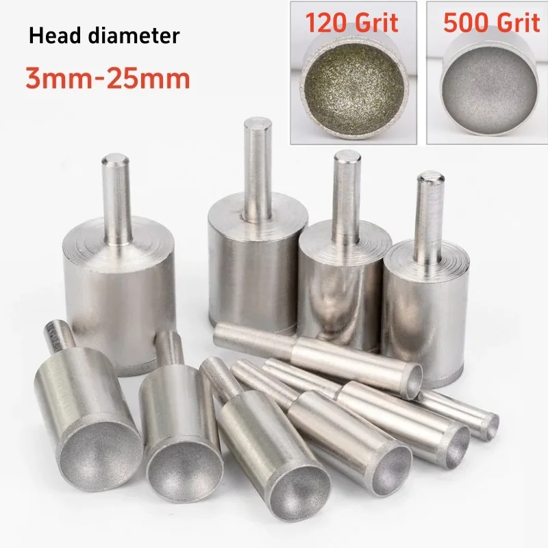Шлифовальная головка с алмазными бусинами 3 мм-25 мм, алмазная сферическая вогнутая головка, шлифовальная насадка, нефритовые круглые бусины, полировка для вращающегося инструмента
