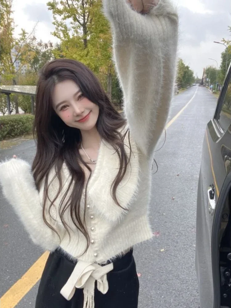 

Женский свитер с отложным воротником, повседневный трикотажный кардиган с длинным рукавом, Y2k