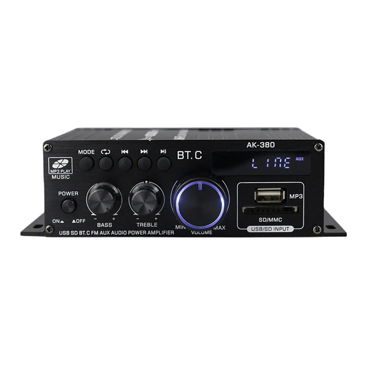 Hi-Fi Цифровой стерео аудио усилитель мощности AK380 2 канала 400 Вт 12 В FM-радио микрофон