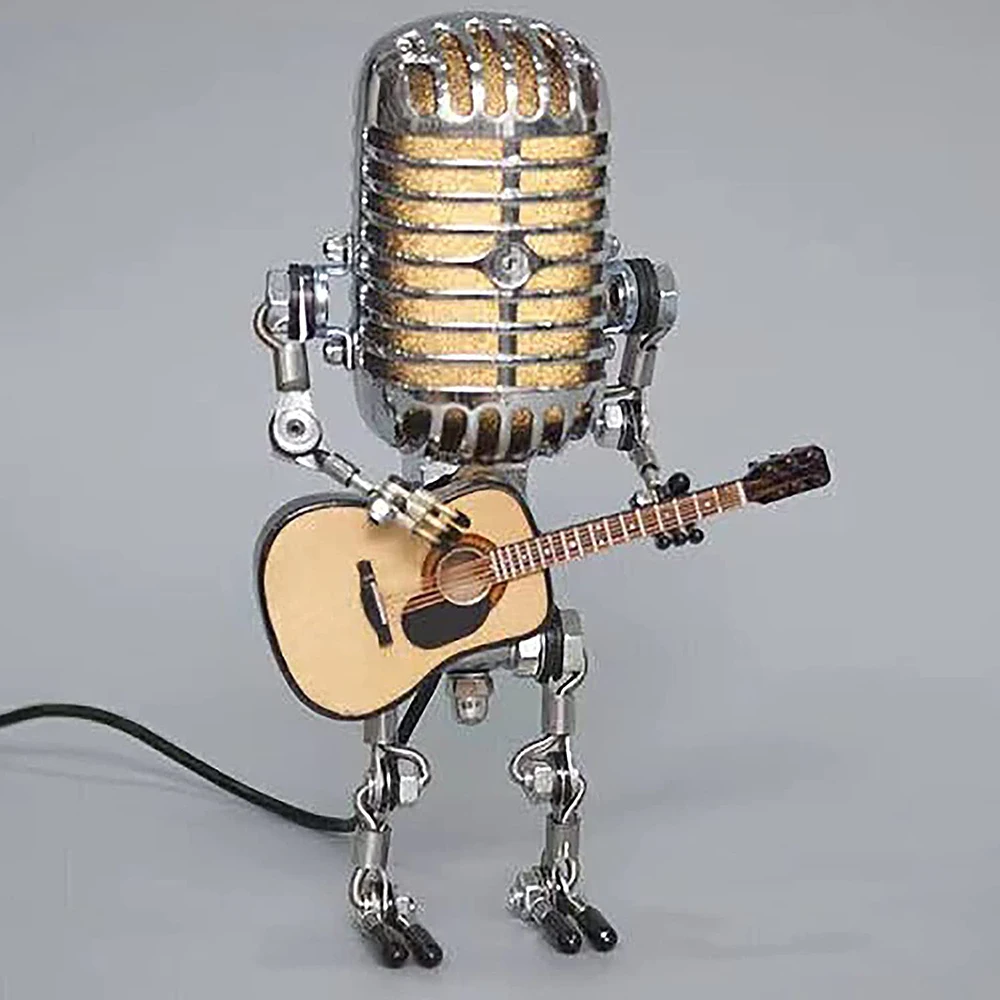 

Microphone Ornament Vintage Microphone Robot Guitar Figurines Interior Desktop Lamp Usb Charging Ornament Home Figurines Decor