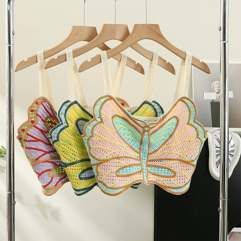 

Камзол с бабочкой с открытой спиной для женщин, Короткая секция женского дизайна, чистое желание, прилив Sweet Hot Girl Top, лето