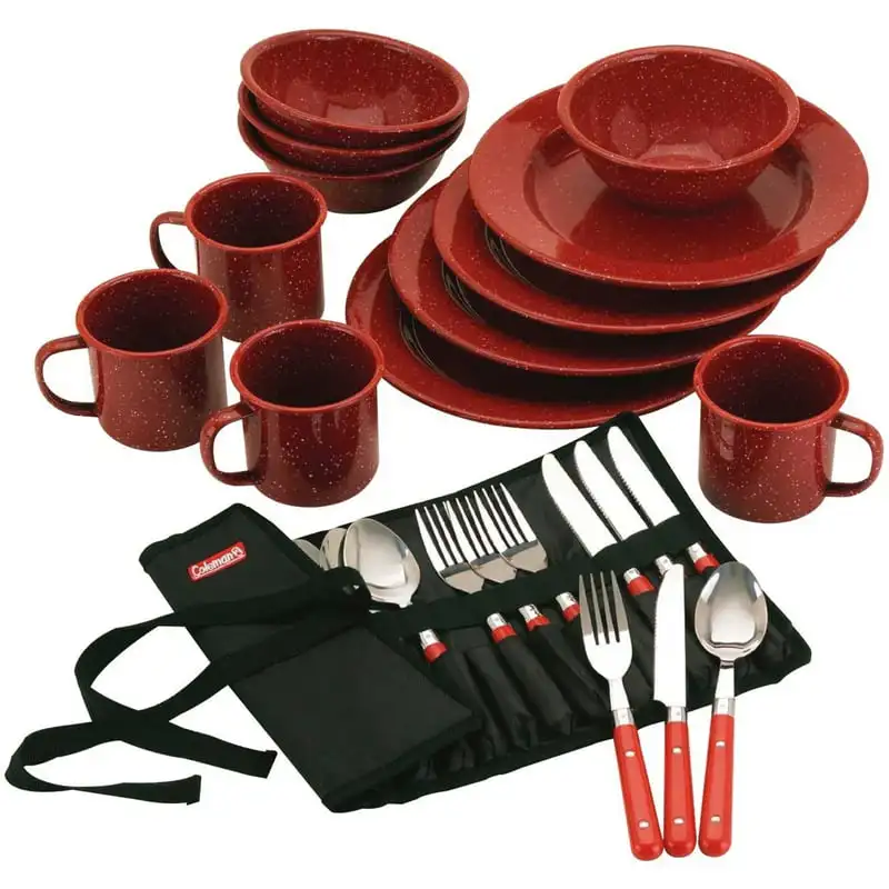 Enamel Dinnerware Set, Red