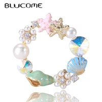 blucome creative ring starfish conch inlaid pearl brooch cute fashion seaside beach pin jewelry for women child gifts