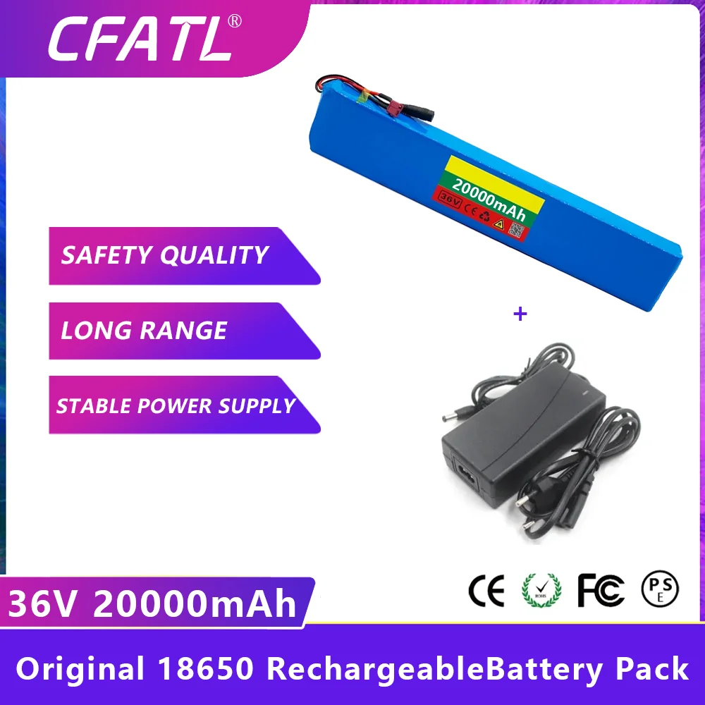 

Аккумулятор CFATL 18650, 36 В, 20000 мАч, литиевая батарея высокой мощности 10S, 4P, аккумулятор с зарядным устройством для электрического скутера, электровелосипеда