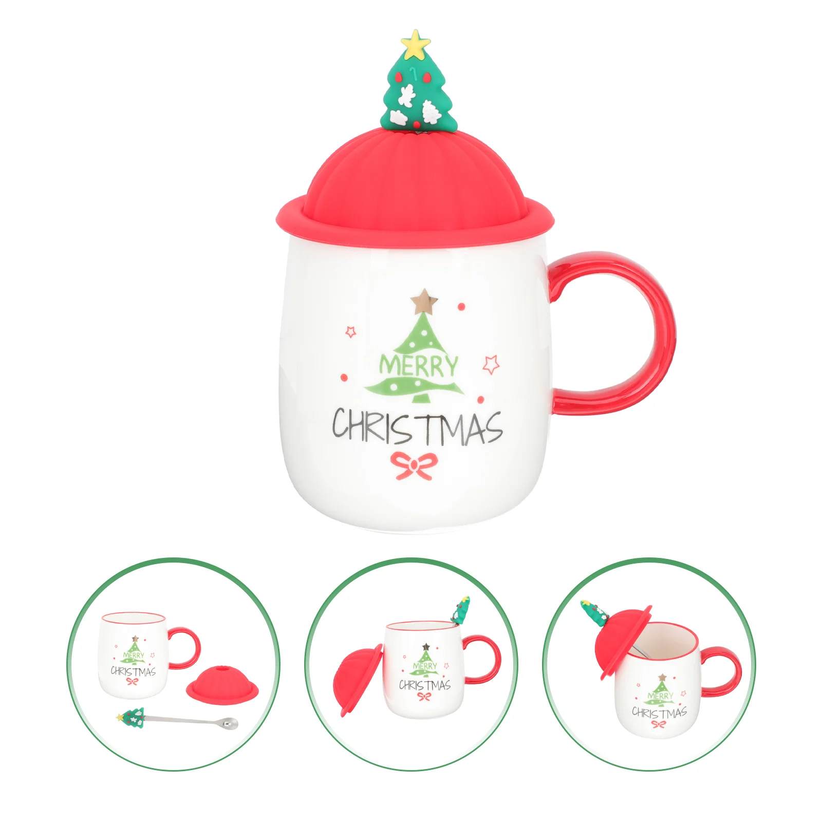 

Cup Mug Christmas Coffee Tea Ceramic Tumbler Mugs Waterlid Snow Globe Holiday Lattexmas Cappuccino Tree Cartoon Espresso Spoon