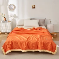 200x230 summer quilt camellia printed orange thin comforter single double bedspread mechanical wash soft breathable quilts 1pcs