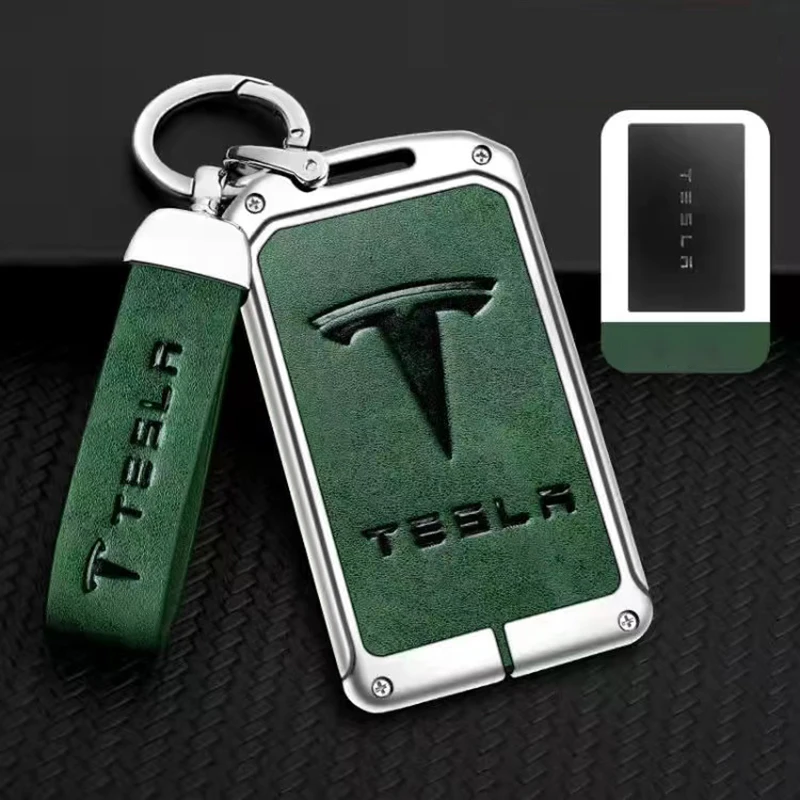

Fashion Zinc Alloy Leather Car Key Case Cover For Tesla Model 3 Model Y Card Holder Protector Cover Key Chain For Tesla Model 3