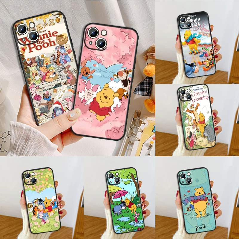 Черный телефонный чехол с Винни-пухом для Apple iPhone 16 15 14 13 12 mini 11 8 7 Pro Max Plus