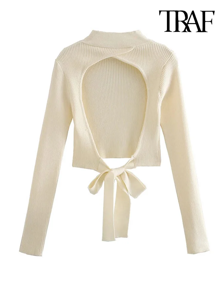 Женский укороченный вязаный свитер с бантом TRAF винтажный пуловер длинным