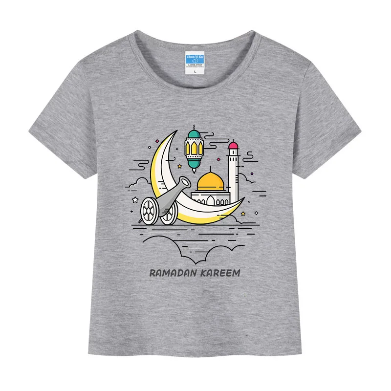

Ramadan Kareem T-Shirt Kids EID Mubarak Decoration Clothes Baby Girls T shirt Boys Summer Tops Islam Muslim Eid Al Adha Gifts
