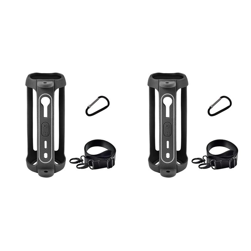

2X For JBL Flip 6 Case Cover Audio Storage Bag With Shoulder Strap Carabiner Travel Carrying Protective Storage Bag