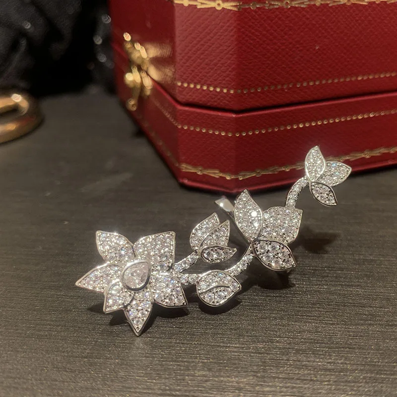 

Цветочные серьги ручной работы, сладкие левые односторонние серьги-клипсы для ушей из цельной сетки, красные серьги-клипсы для ушей