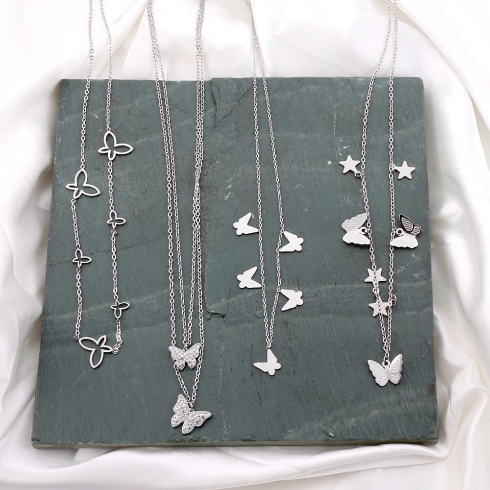 

Новинка 2022, женское ожерелье с подвеской-бабочкой, ожерелье из нержавеющей стали золотого и серебряного цвета, Подарочный ошейник из нержав...