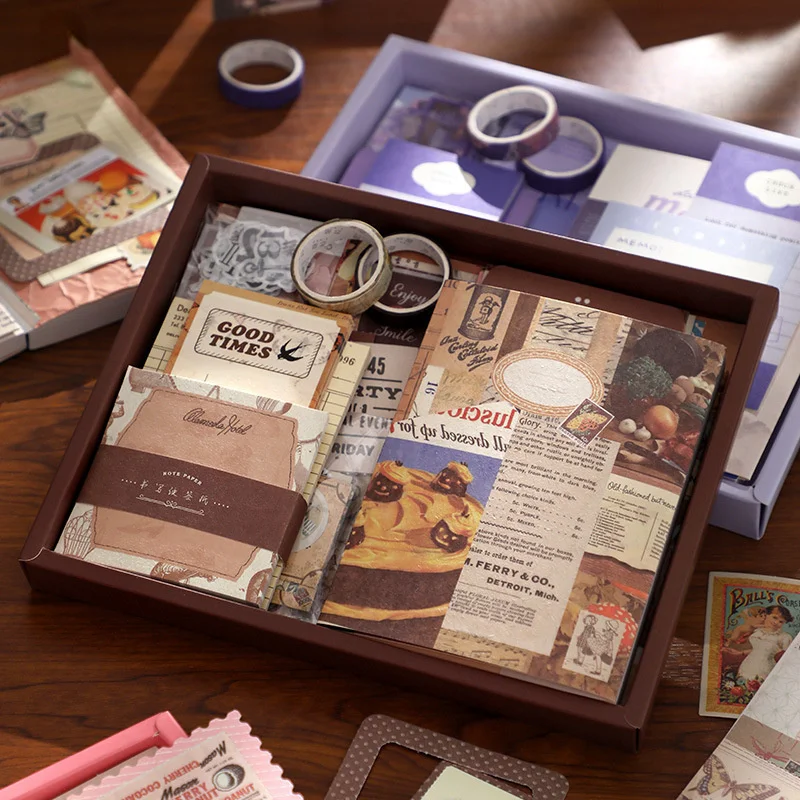 

New Material Girlfriend Set Gift Diary Planner Retro Sticker Journal 2022 Notebook 155pcs Scrapbooking Paper