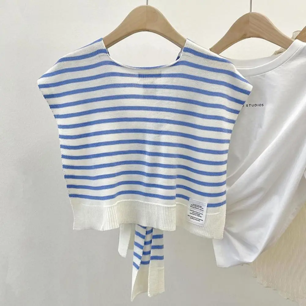 Вязаная шаль в полоску с завязками корейском стиле яркий цвет защитный шарф для