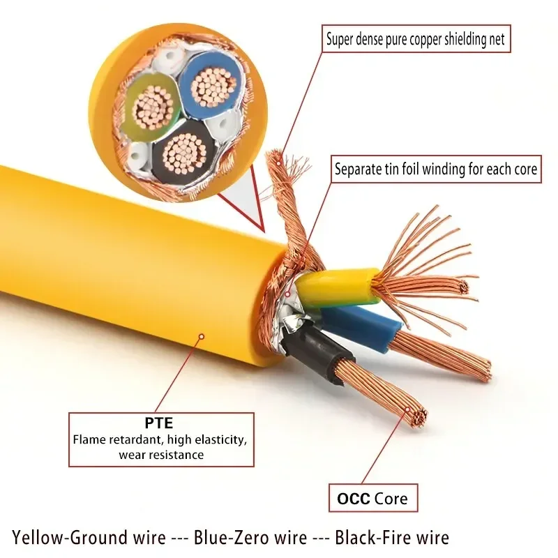 Hi-end UK Plug HiFi Audio Power Cable Crystal Copper OCC Amplifier Decoder C13 AC Cord